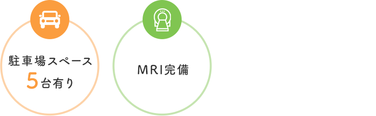 駐車場スペース
5台有り・MRI完備 【診療時間】9:00～12:30 15:00～18:30 土9:00～14:00 【休診日】水・日・祝日